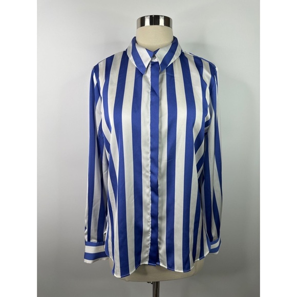 A New Day Striped Satin Collared Button Down Shirt - Picture 1 of 12